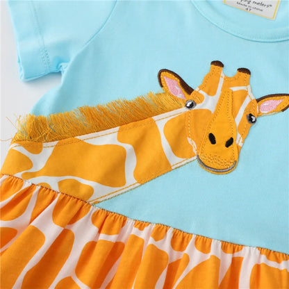 Jumping Meters Princess Baby Dresses With Giraffe Applique Cute Summer Girls Party Dress Fashion Children's Clothes Hot Selling