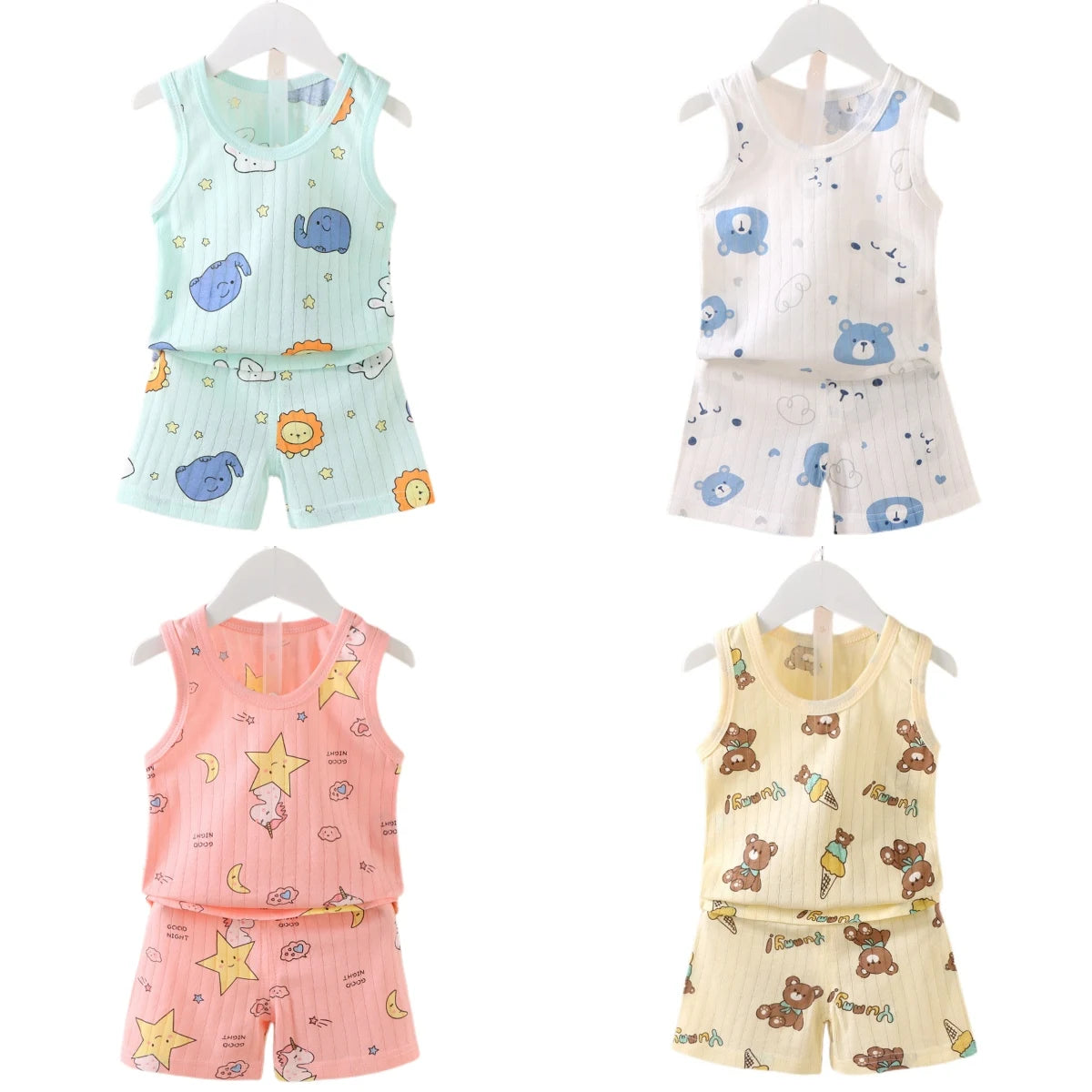 Boys and Girls Cartoon Thin Style Sleeveless Vest Baby Pajamas Sets