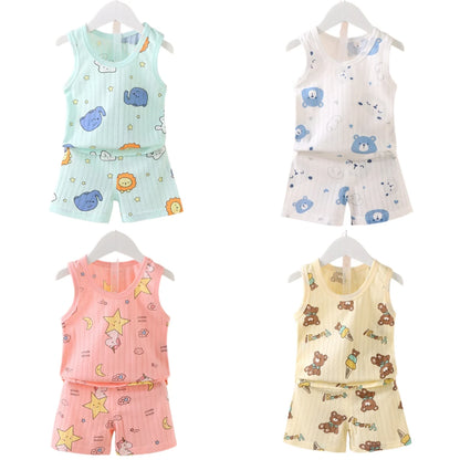Boys and Girls Cartoon Thin Style Sleeveless Vest Baby Pajamas Sets