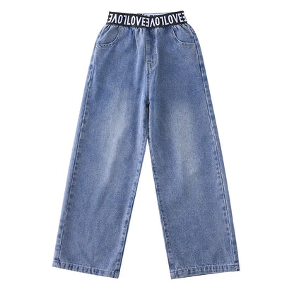 New Jeans For Girls Patchwork Kids Jeans For Girls Letter Patern Kids Jeans Casual Style Children Clothes 6 8 10 12 14 years