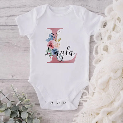 Personalised Baby Girls White Bodysuit New Baby Gift Initial Baby Name Jumpsuit Custom Names Girls Playsuit Clothes