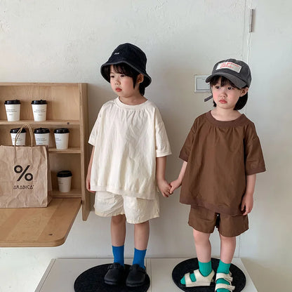 MILANCEL Children's Clothes Set Simple Loose Cotton Kids Short Sleeve Shorts Suit 2 PCS