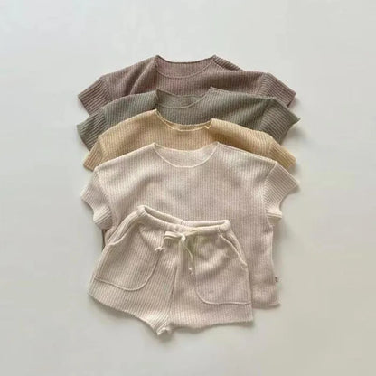 Casual Baby Girls Boys Short Sleeve Pure Color T-shirt + Shorts Clothing Sets Summer Baby Boys Girls Children's Clothes Suit