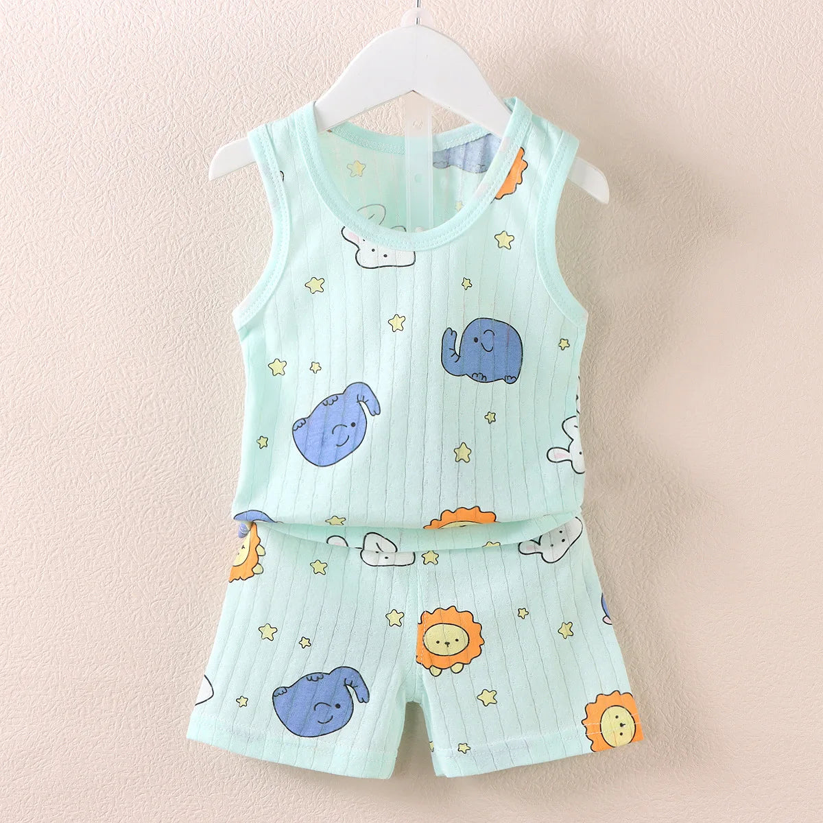 Boys and Girls Cartoon Thin Style Sleeveless Vest Baby Pajamas Sets