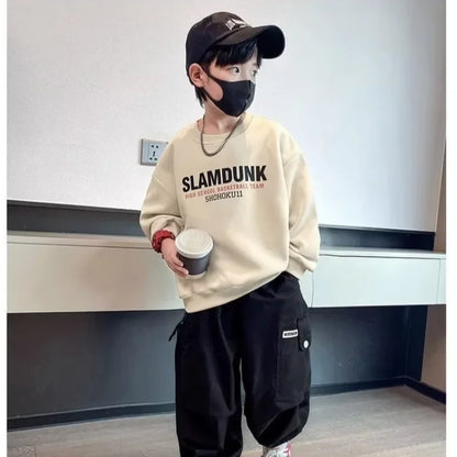 Spring & Autumn Boys Fashion Cartoon Print Casual Sweatshirts Children's O-Neck Personalized Versatile Pullover Kids Clothes