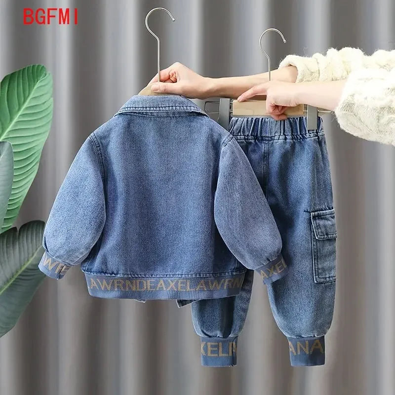 Spring Denim Coat Children's Clothing Autumn Kids Clothes Boys Outerwear Blue / Black Baby Jacket Pant Sets Two-piece Set 2-9Y