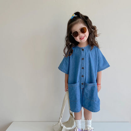 Kids Denim Jumpsuit Children's Jeans Overalls For Girls Boys Shorts Rompers 2022 New Summer Baby Toddler One Piece Clothes Pants