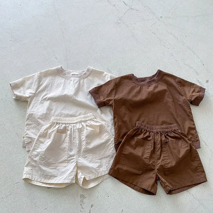 MILANCEL Children's Clothes Set Simple Loose Cotton Kids Short Sleeve Shorts Suit 2 PCS