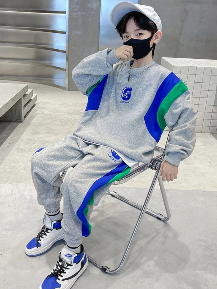 Spring Teenage Boy Clothes Children's Embroidery Letter Sweatshirt and Pants Set Fashion Top and Bottom 2 Pieces Tracksuit