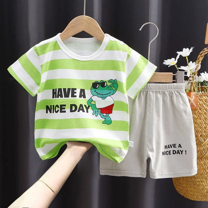 Boys and Girls Outfits T-Shirts+Shorts 2Pcs Cartoons Cars Animals