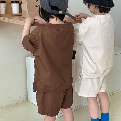 MILANCEL Children's Clothes Set Simple Loose Cotton Kids Short Sleeve Shorts Suit 2 PCS