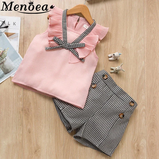Menoea Girls Clothing Sets 2023 New Style Summer Children's Clothes Cute  Dots Lace + Bow Short Pants 2pc Suits Kids Outfits