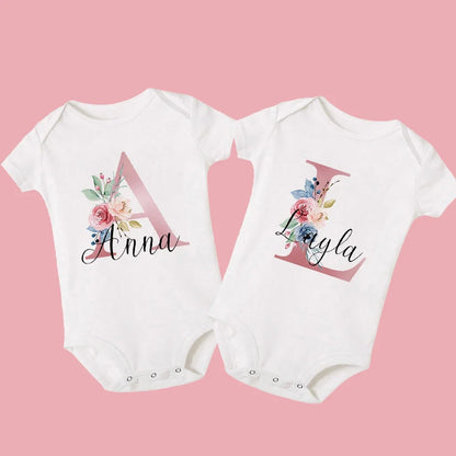 Personalised Baby Girls White Bodysuit New Baby Gift Initial Baby Name Jumpsuit Custom Names Girls Playsuit Clothes