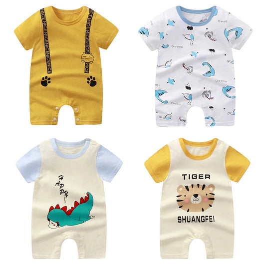 Newborn Baby Clothes Summer Short Sleeve Rompers Infant Boys Girls Cartoon Cotton Jumpsuit Toddler Thin Pajaodysuit For Newborns