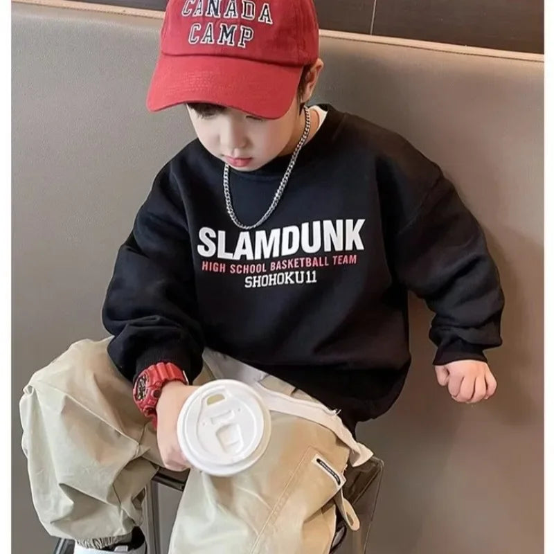 Spring & Autumn Boys Fashion Cartoon Print Casual Sweatshirts Children's O-Neck Personalized Versatile Pullover Kids Clothes