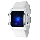 Picture of a white digital watch.  Outdoor  Watch with Big Dial.  Sport watch calendar waterproof