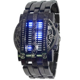 |<none>|1867744712  Picture of Black bracket, blue face wrist watch. Steel Blue Led Binary  Military style bracelet watch.