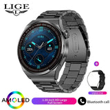 LIGE New Smart Watch Men AMOLED 390*390 HD Screen/ Time Fitness Bracelet/ Waterproof Stainless Steel/ New Arrival - Whyte's Electronics And Gadgets