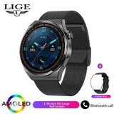 LIGE New Smart Watch Men AMOLED 390*390 HD Screen/ Time Fitness Bracelet/ Waterproof Stainless Steel/ New Arrival - Whyte's Electronics And Gadgets